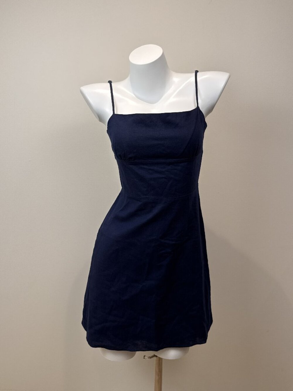 Sunday Best Aritzia Quaint Linen Cotton Navy Smocked Mini Dress Size S